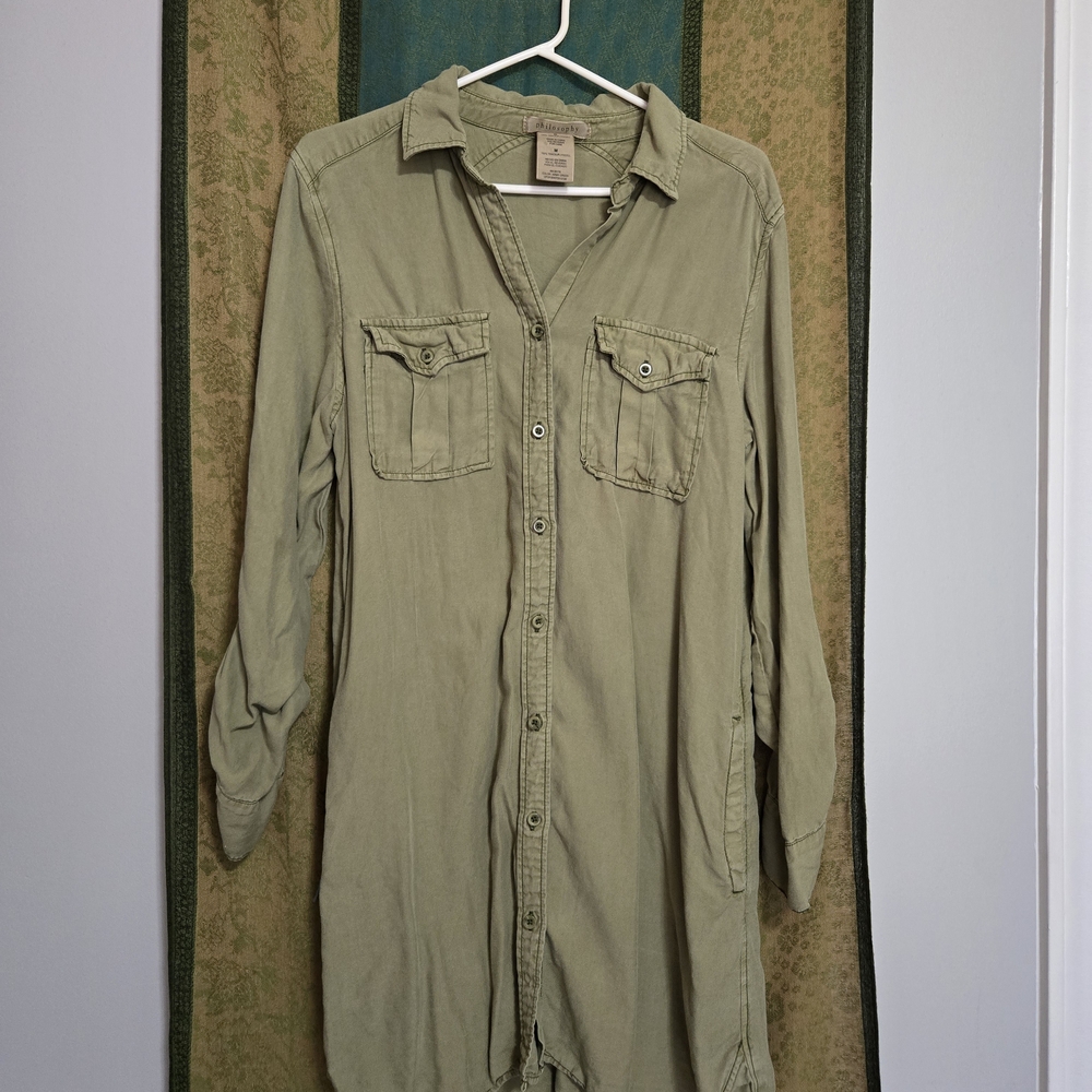 Philosophy Army Green Tencel Shirt Dress
